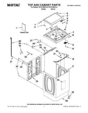 01 - TOP AND CABINET PARTS Diagram and Parts List for MVWX600XL0  Whirlpool Washer