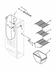 Freezer Liner Parts Diagram and Parts List for ISF25D2XBM01  Whirlpool Refrigerator