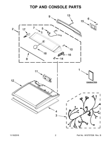 Top And Console Parts Diagram and Parts List for 110C69132410  Kenmore Dryer