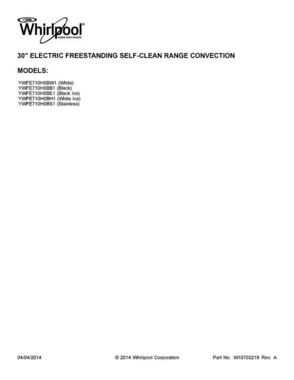 01 - Cover Sheet Diagram and Parts List for YWFE710H0BE1  Whirlpool Range