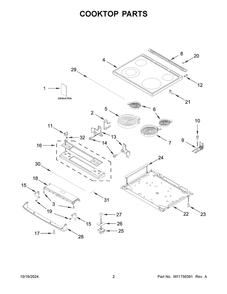 02 - Cooktop Parts Diagram and Parts List for YAES6603SFW6  Whirlpool Wall Oven