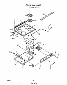 Cooktop Diagram and Parts List for S8757*4  Roper Range
