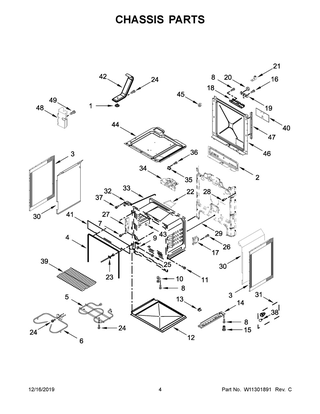 Chassis Parts Diagram and Parts List for WEE510S0FS2  Whirlpool Range