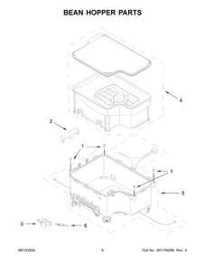 04 - Bean Hopper Parts Diagram and Parts List for 5KES8557EJP0  Whirlpool Coffee Maker