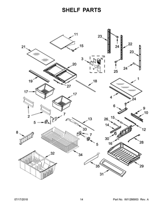 Shelf Parts Diagram and Parts List for WRF540CWHZ01  Whirlpool Refrigerator