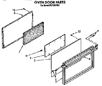 Oven Door Diagram and Parts List for FGP320VN0  Roper Range