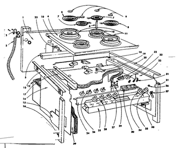 Top Section And Outer Body Parts Diagram and Parts List for 1554547020  Kenmore Range