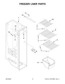 Freezer Liner Parts Diagram and Parts List for WRS335SDHW03  Whirlpool Refrigerator