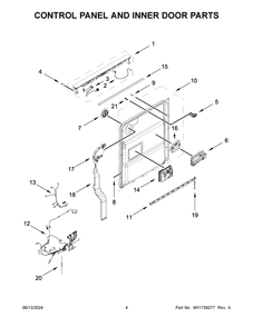 Control Panel And Inner Door Parts Diagram and Parts List for KDPM704KPS3  KitchenAid Dishwasher