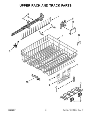 09 - Upper Rack And Track Parts Diagram and Parts List for GLB14BBANA1  Whirlpool Dishwasher