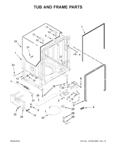 Tub And Frame Parts Diagram and Parts List for KDTE254EBL1  KitchenAid Dishwasher