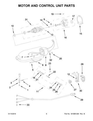 Motor And Control Unit Parts Diagram and Parts List for 5KPM5CSM0  Whirlpool Mixer