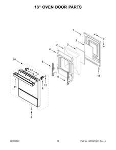18 Inch Oven Door Parts Diagram and Parts List for JDSP548HM01  Whirlpool Range