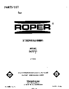 Front Cover Diagram and Parts List for D6757*1  Roper Range