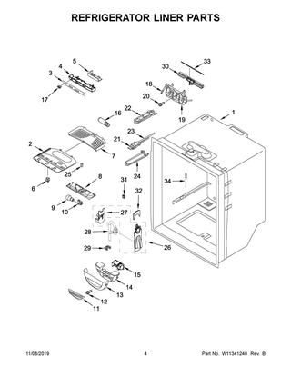 Refrigerator Liner Parts Diagram and Parts List for WRF535SWHZ02  Whirlpool Refrigerator