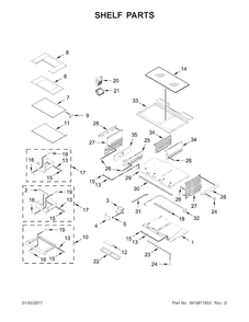 Shelf Parts Diagram and Parts List for WRF993FIFM00  Whirlpool Refrigerator