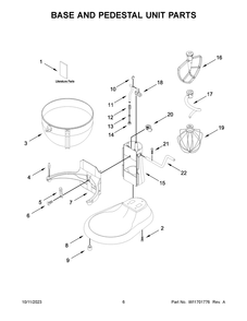 Base And Pedestal Unit Parts Diagram and Parts List for 5KSM55SXXNER0  KitchenAid Mixer