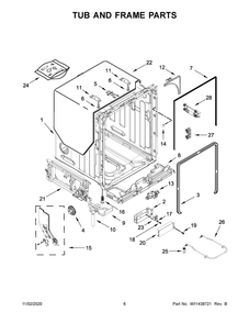 Tub And Frame Parts Diagram and Parts List for KDPM604KBS0  Whirlpool Dishwasher