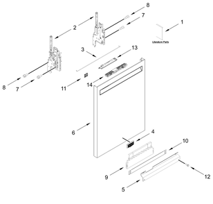 Door And Panel Parts Diagram and Parts List for MDB4949SKB4  Whirlpool Dishwasher