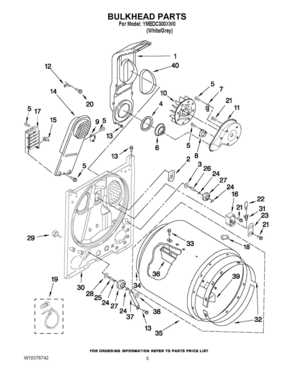 03 - BULKHEAD PARTS Diagram and Parts List for YMEDC300XW0  Whirlpool Dryer
