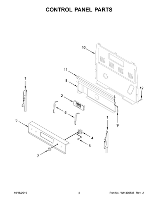 Control Panel Parts Diagram and Parts List for WFE535S0JV0  Whirlpool Range
