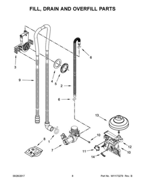 05 - Fill, Drain And Overfill Parts Diagram and Parts List for WDT730PAHV0  Whirlpool Dishwasher