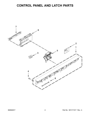 03 - CONTROL PANEL AND LATCH PARTS Diagram and Parts List for KDTE254EWH3  Whirlpool Dishwasher