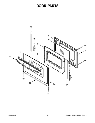 Door Parts Diagram and Parts List for YIES360GW0  Whirlpool Range