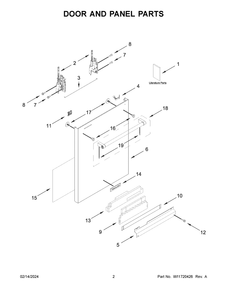 Door And Panel Parts Diagram and Parts List for KDTE204KPS3  KitchenAid Dishwasher