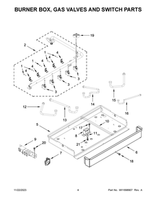 Burner Box, Gas Valves And Switch Parts Diagram and Parts List for KCGG530PBL00  KitchenAid Cooktop