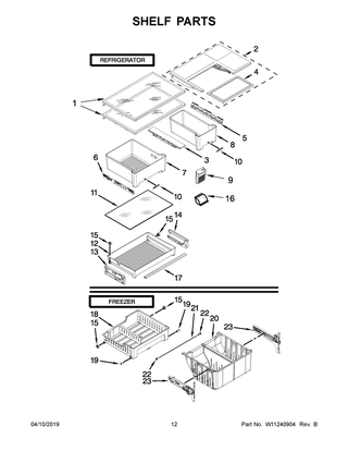 Shelf Parts Diagram and Parts List for WRF560SEHV00  Whirlpool Refrigerator