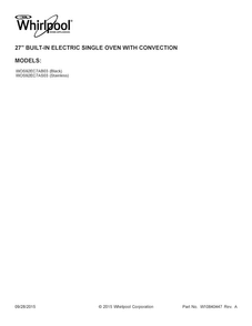 Cover Sheet Diagram and Parts List for WOS92EC7AS03  Whirlpool Wall Oven