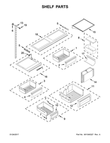 Shelf Parts Diagram and Parts List for KBFN502ESS02  KitchenAid Refrigerator