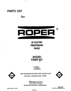 Front Cover Diagram and Parts List for F5007*1  Roper Range