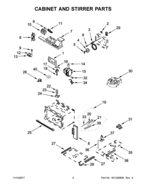 03 - Cabinet And Stirrer Parts Diagram and Parts List for KOCE507EWH06  KitchenAid Microwave Oven Combo