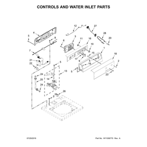 Controls And Water Inlet Parts Diagram and Parts List for CAE2745FQ1  Whirlpool Washer