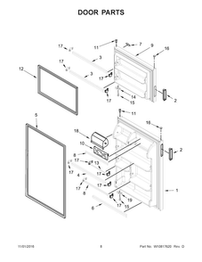 Door Parts Diagram and Parts List for WRT348FMES00  Whirlpool Refrigerator