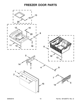 Freezer Door Parts Diagram and Parts List for KRFC704FSS01  Whirlpool Refrigerator