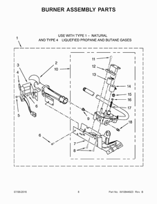 Burner Assembly Parts Diagram and Parts List for 11072342511  Kenmore Dryer
