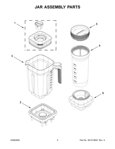 Jar Assembly Parts Diagram and Parts List for 5KSB1330EOB0  Whirlpool Blender