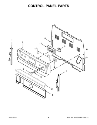 Control Panel Parts Diagram and Parts List for YIER660GS0  Whirlpool Range