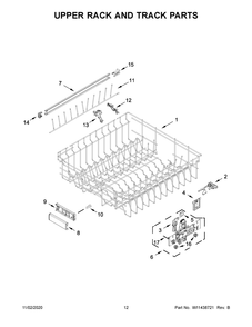 Upper Rack And Track Parts Diagram and Parts List for KDPM604KBS0  Whirlpool Dishwasher