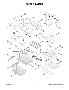 Shelf Parts Diagram and Parts List for KRFC300EBS09  KitchenAid Refrigerator