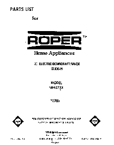 Front Cover Diagram and Parts List for N9457*4  Roper Range