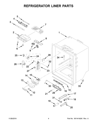 Refrigerator Liner Parts Diagram and Parts List for KRFF305EBS02  Whirlpool Refrigerator