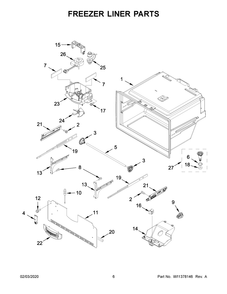 Freezer Liner Parts Diagram and Parts List for WRF555SDFZ11  Whirlpool Refrigerator