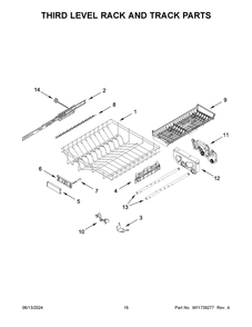 Third Level Rack And Track Parts Diagram and Parts List for KDPM704KPS3  KitchenAid Dishwasher