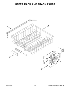 Upper Rack And Track Parts Diagram and Parts List for KDFE204KPS0  Whirlpool Dishwasher