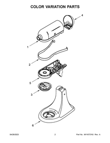 Color Variation Parts Diagram and Parts List for 5KSM95PSBCU4  KitchenAid Mixer