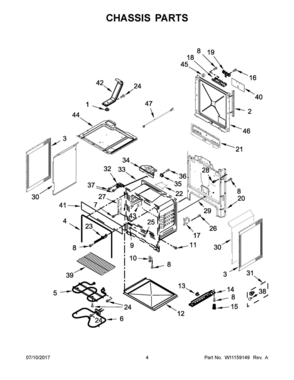 03 - CHASSIS PARTS Diagram and Parts List for YAES6603SFW1  Whirlpool Range